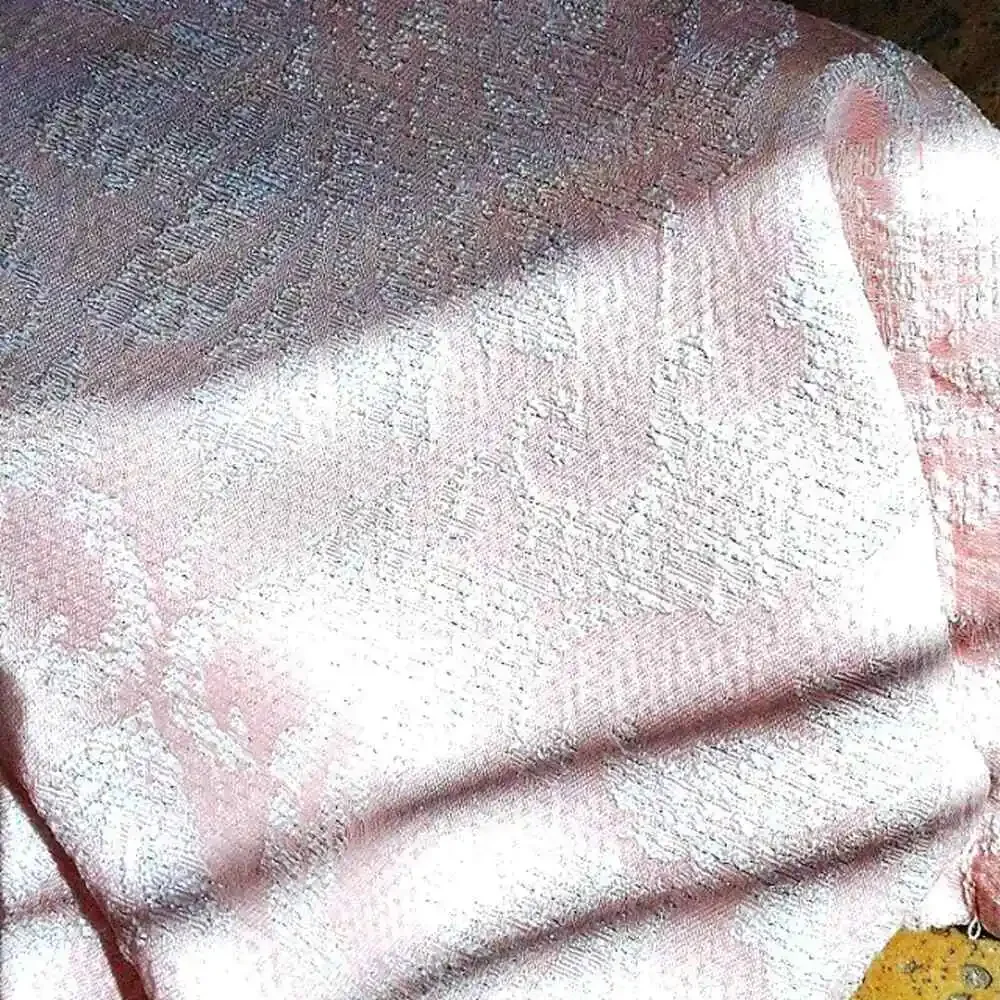 2 Drapery PANELS Brocade Baroque Curtain Soft Pink Shimmer Silver Grommet Modern